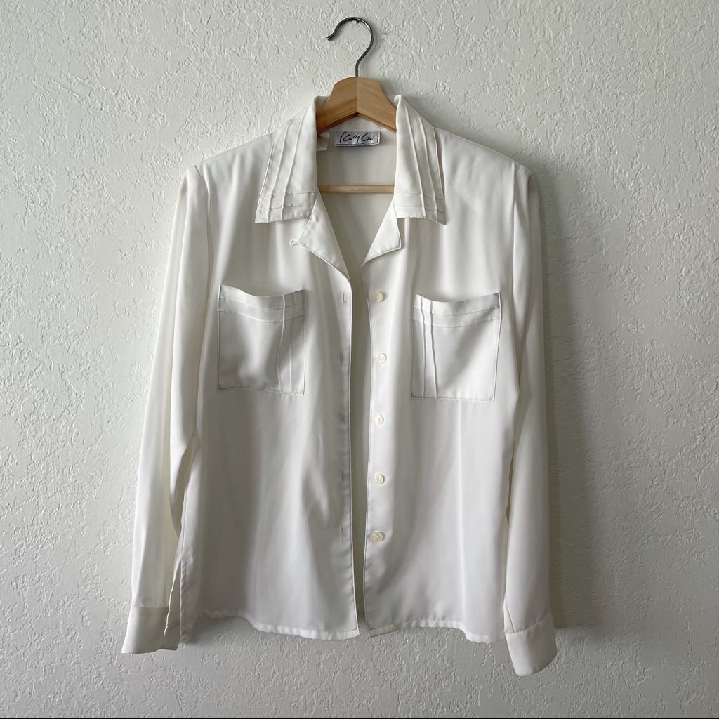 Kathy Che Tops | Kathy Che Vintage Button Down Blouse Women Size SP | Color: White | Size: SP | Dodoris's Closet, image size:1024x1024